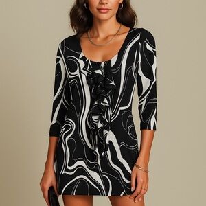 White house black market retro style cascading ruffle front sheath dress ❤️